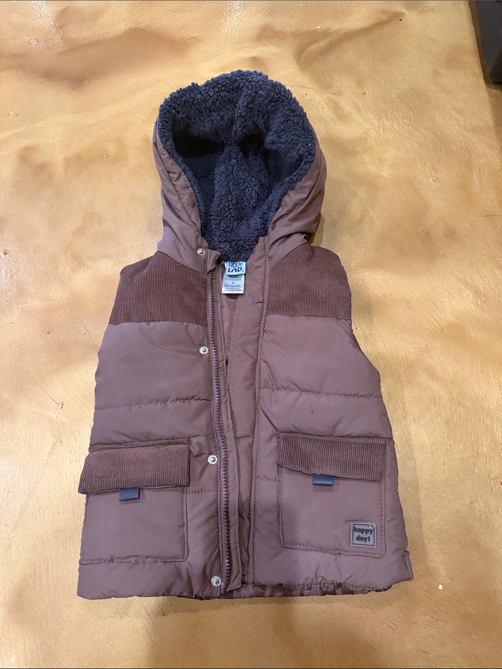 Kids Hooded Puffer Vest in Brown